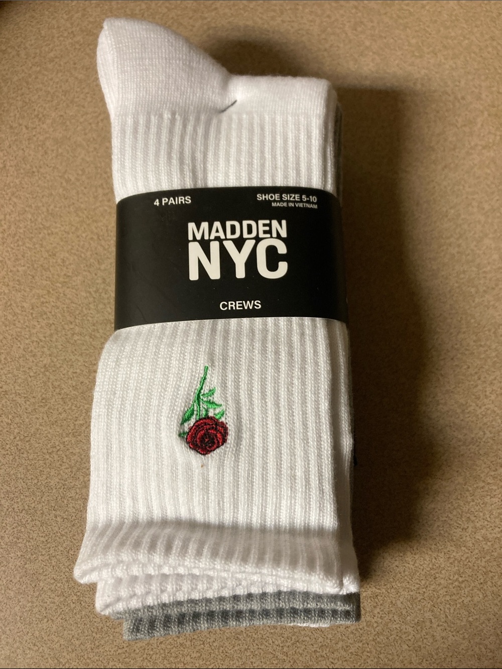 White Crew Socks with Rose Embroidery